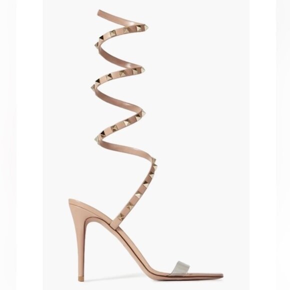 Valentino Shoes - Valentino Rockstud Studded PVC Leather Wrap Strap Heels Sandals Shoes
